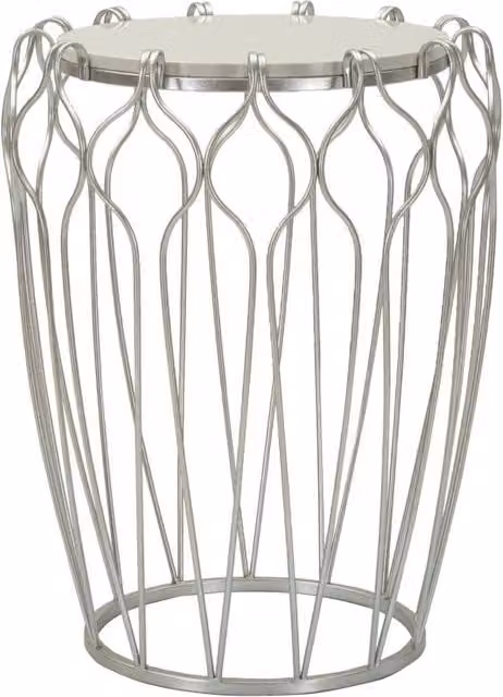 Tavolinetto Hook CHARME1921 in marmo e metallo argento, design moderno per soggiorno, L/P/H: 47,5 x 47,5 x 61,5 cm