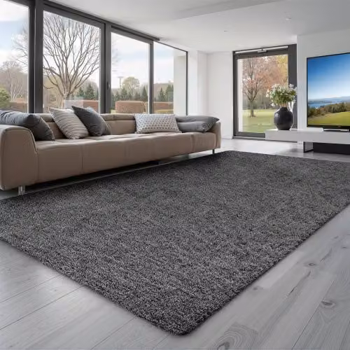 Tappeto in peluche VEVOR per soggiorno e camera da letto, design moderno antiscivolo, Grigio Scuro, L: 152,4 cm x P: 244 cm
