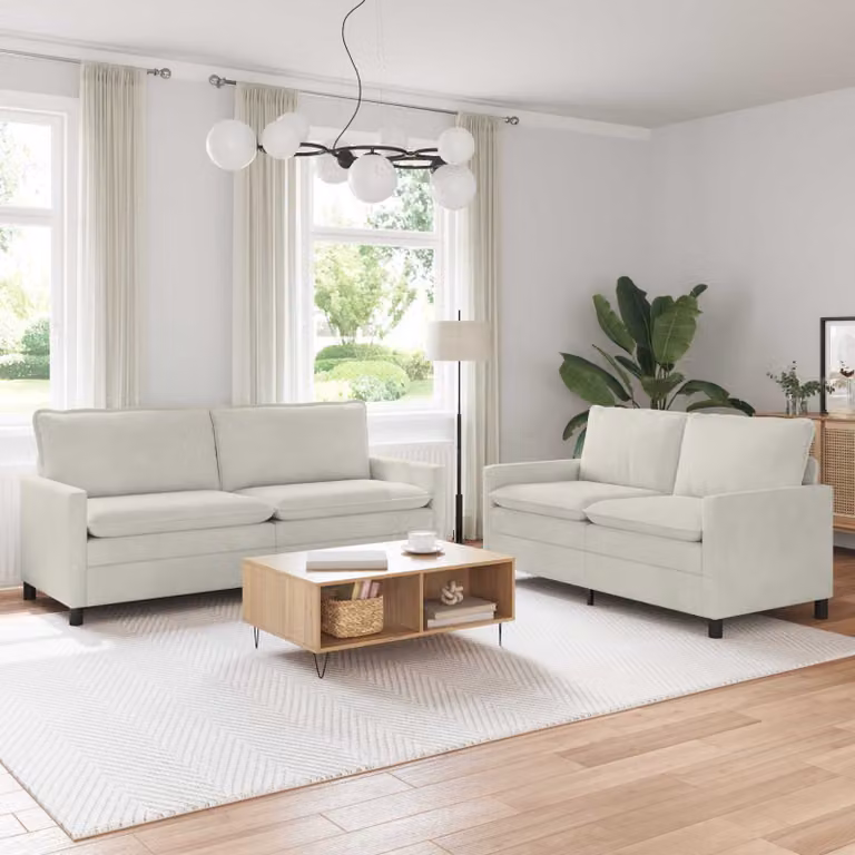 Set di 2 divani moderni vidaXL in velluto beige con struttura in metallo e cuscini inclusi