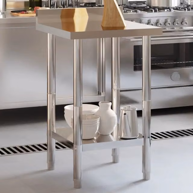Tavolo da lavoro da cucina con paraschizzi vidaXL in acciaio inox color argento L/P/H: 55 x 55 x 93 cm – 1