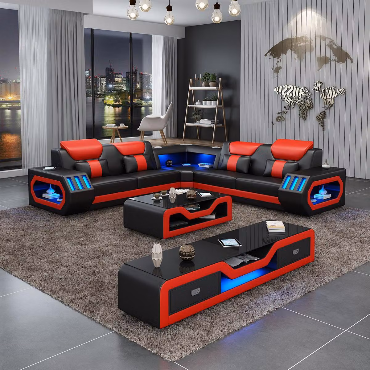 L-Form Designer Wohnlandschaft Polster Ecksofa Eck Garnitur Sofa Couch Ecke led
