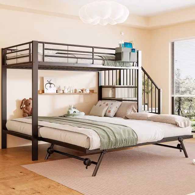 Letto a Castello con Scaletta e Contenitore ¨C Xylo ¨C Metallo Nero 90x200 / 180x200