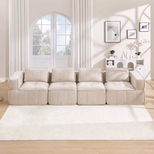 Divano modulare 4 posti senza struttura 344x93x67 cm in poliestere beige