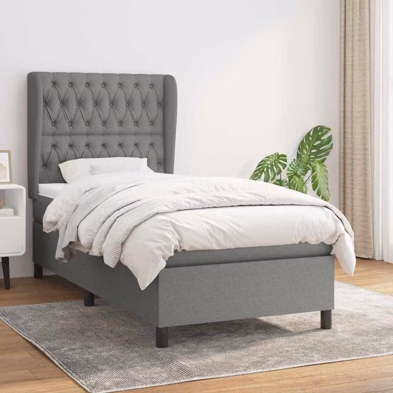 vidaXL Giroletto a Molle con Materasso Ibrido in Tessuto Grigio e Bianco L/P/H: 200 x 90 x 128 cm