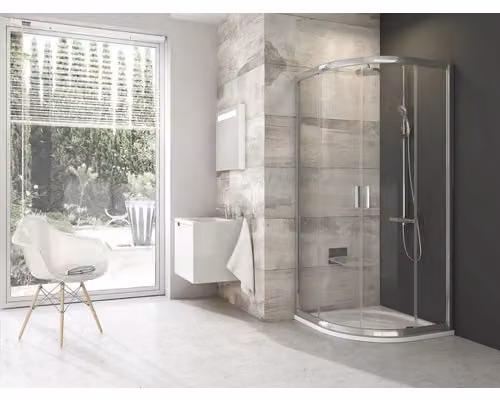 Cabina doccia a quarto di tondo RAVAK Blix BLCP4 90 cm colore telaio alluminio vetro decorato vetro trasparente 3B270C00Z1B