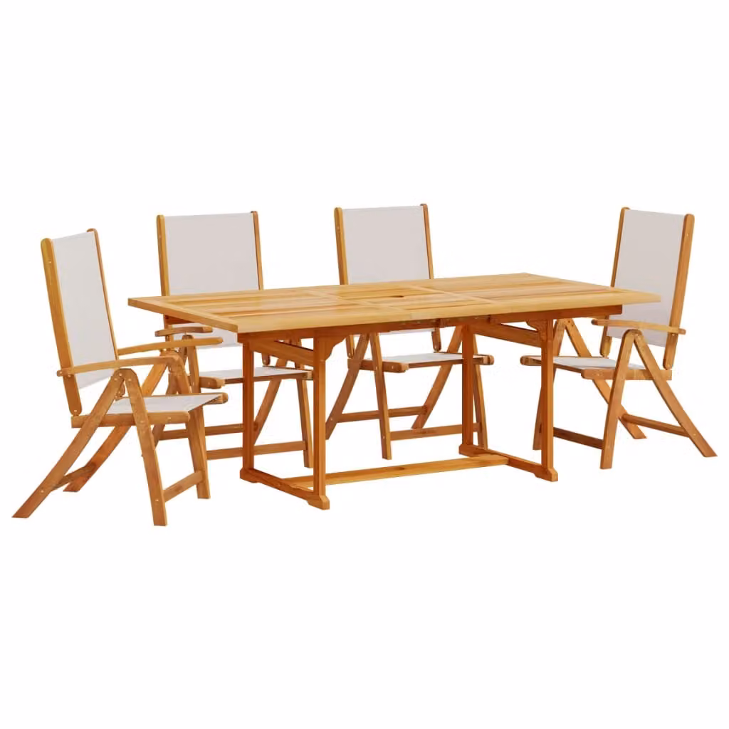 Set Pranzo da Giardino 5pz Legno Massello di Acacia e Textilene