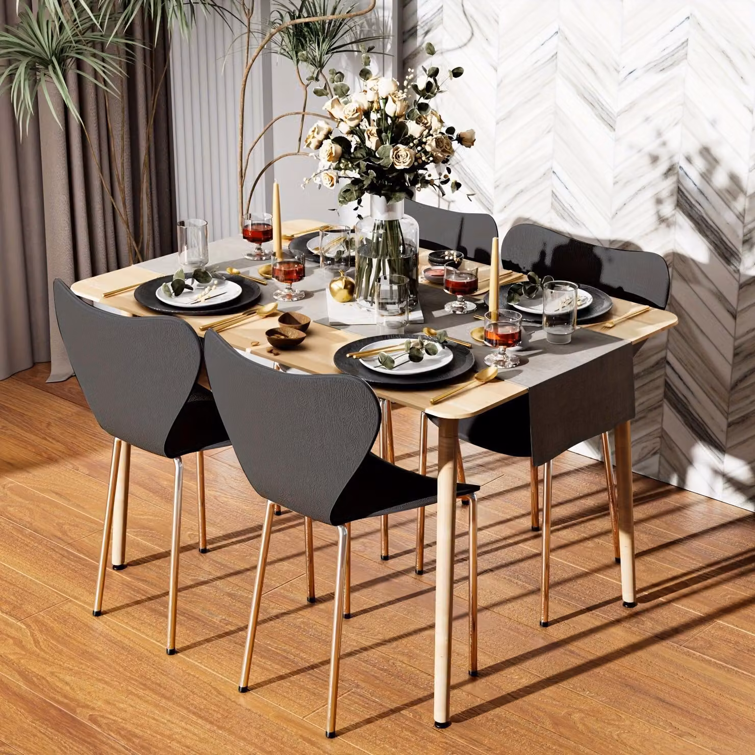 Set di 4 sedie da pranzo impilabili – Sedie in polipropilene per cucina e soggiorno – Colore nero e materiali resistenti