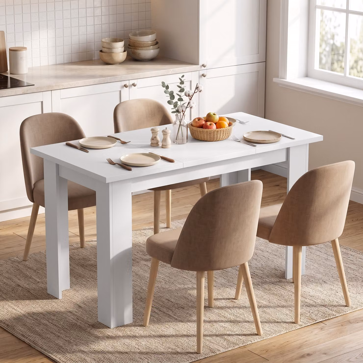 Tavolo da pranzo moderno HOMCOM con contenitore e piano ribaltabile, Bianco – 2