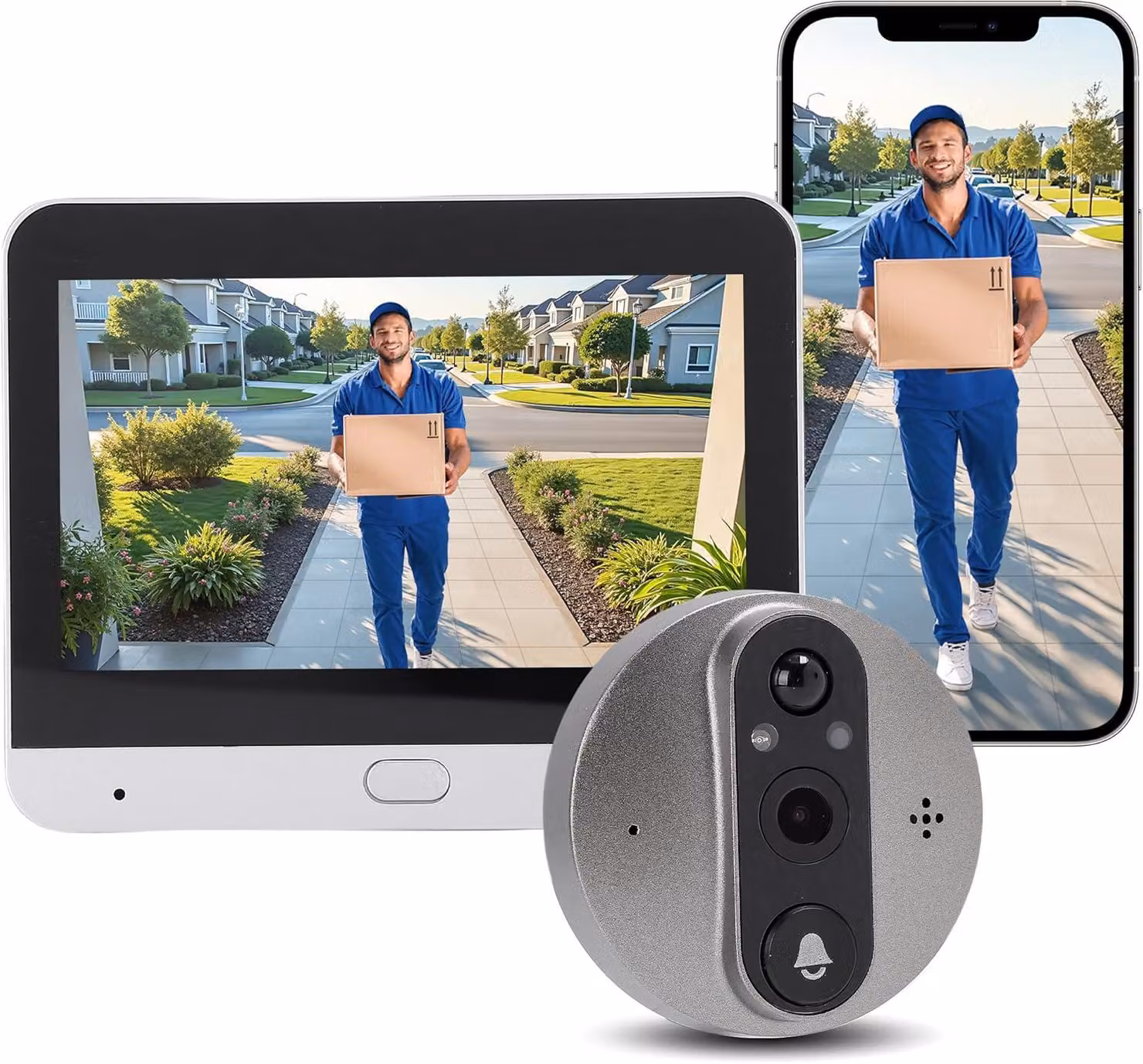 Videocitofono wireless con telecamera e schermo da 4,3 pollici, video HD a 1080p, visione notturna, audio bidirezionale, compatibile con l'app Tuya, non richiede Wi-Fi, installazione semplice
