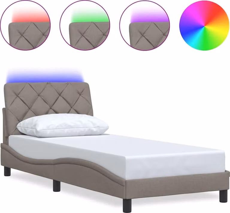 Giroletto con LED senza Materasso Tortora 90x190 cm Tessuto