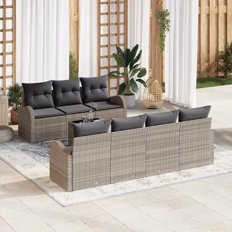 Set Divano da Giardino vidaXL 8 Pezzi Grigio con Cuscini e Tavolino in Polyrattan e Acciaio