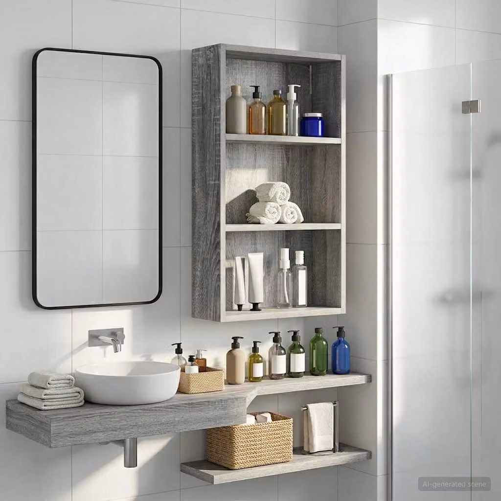 Armadio da bagno a muro moderno vidaXL in MDF grigio opaco L: 40 cm, P: 14 cm, H: 70 cm