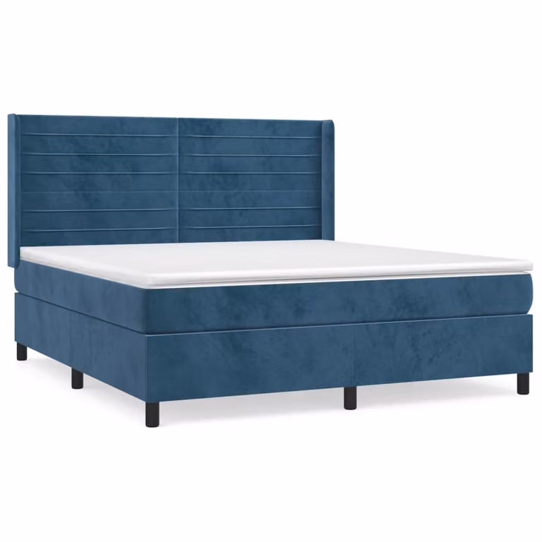 Giroletto a Molle con Materasso Blu Scuro 160x200 cm in Velluto