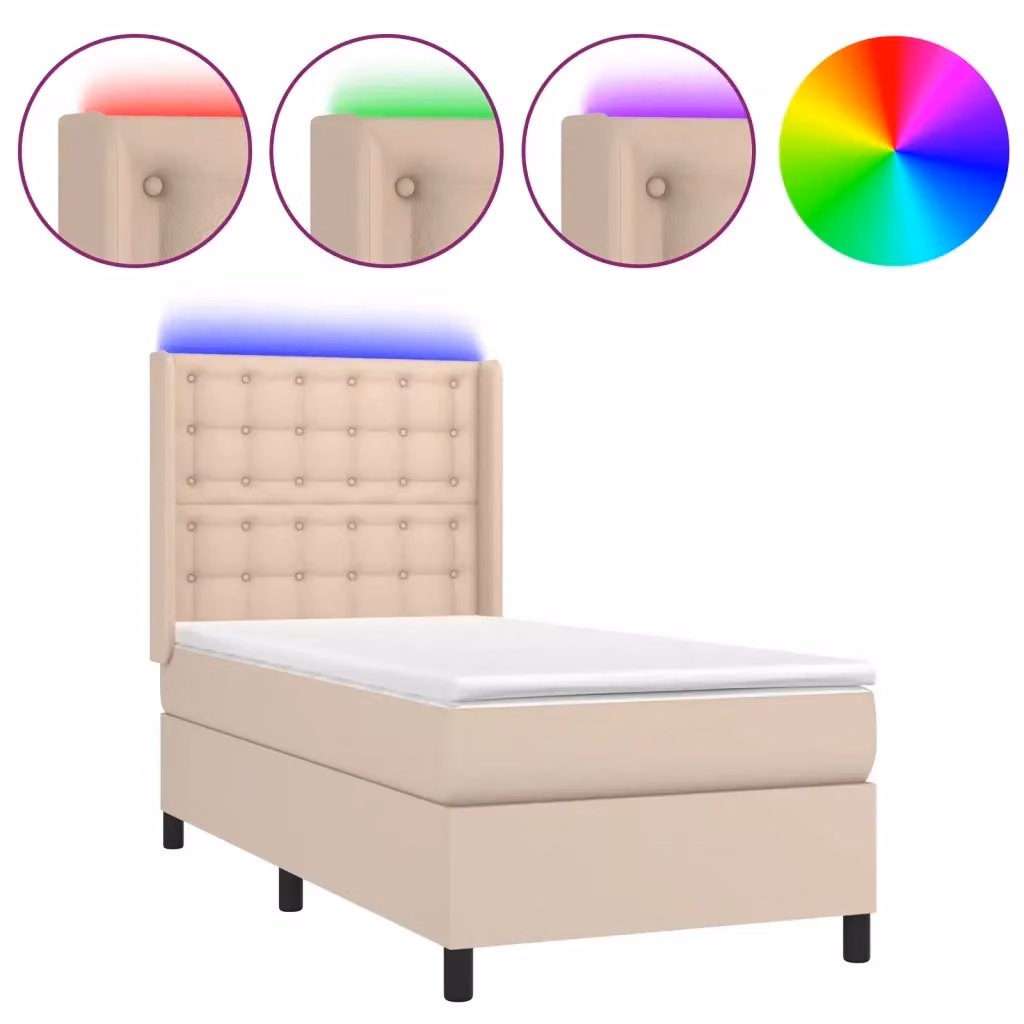 Letto con Giroletto, Materasso Ibrido e Illuminazione LED vidaXL, Colore Cappuccino, L/P/H: 90 x 190 cm – 2