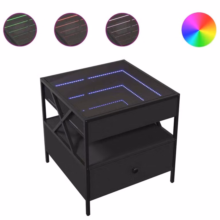 Tavolino da Salotto con LED Infinity Nero 50x50x51 cm
