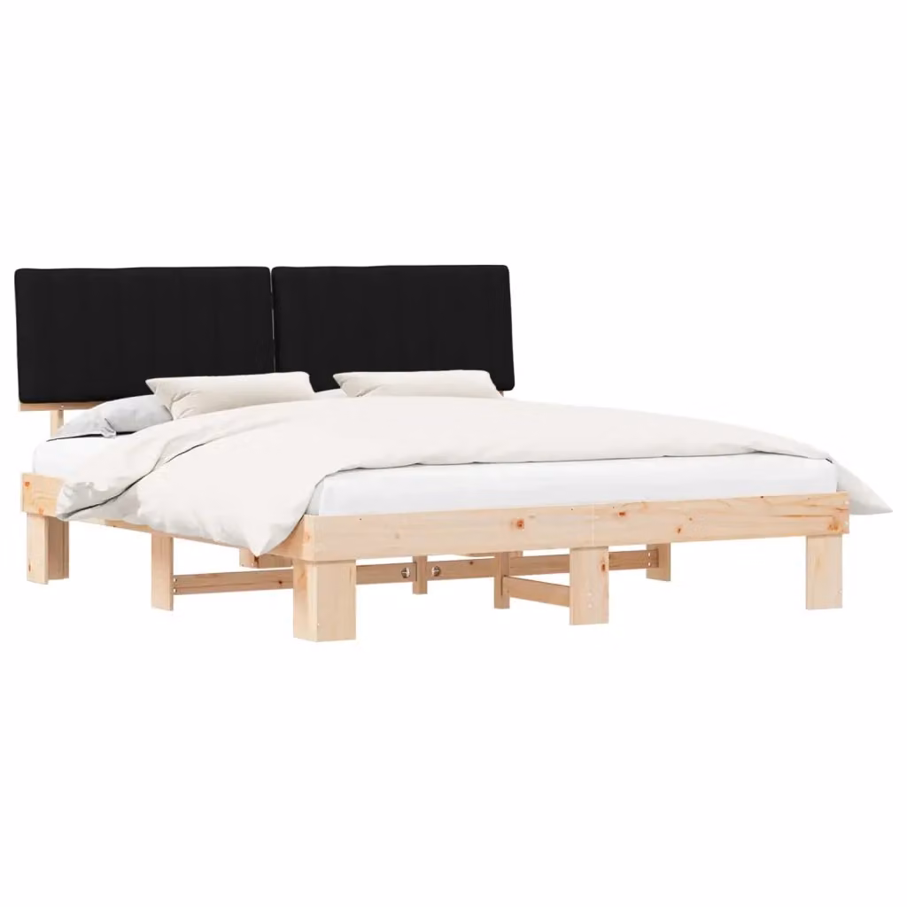 Letto moderno vidaXL in pino massello con testiera rivestita in tessuto nero 180 x 200 cm – 2