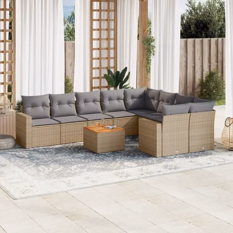 Maison Exclusive - Set Divano da Giardino 10 pz con Cuscini Beige Misto Polyrattan