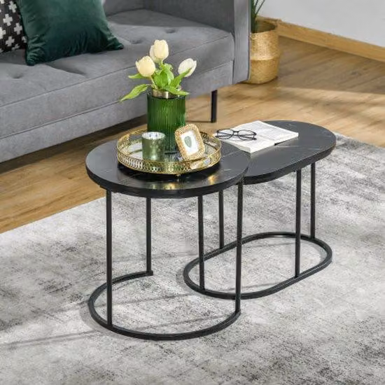 Tavolino da salotto, diametro 50 x 50 cm, altezza 50 cm, realizzato in MDF e acciaio, colore nero, impilabile, capacità di carico 30 kg