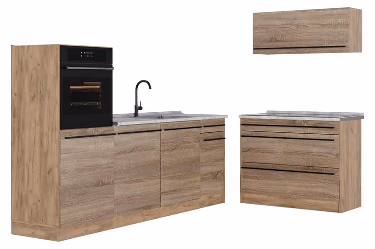 Cucina componibile Vicco R-Line Sonoma/Rovere dorato 220 cm piano di lavoro Marmo, Model 67439