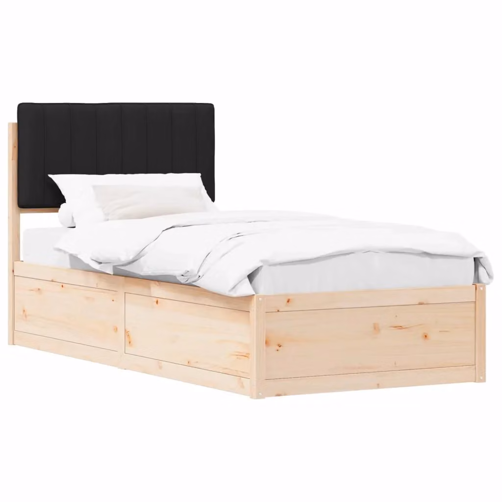 Letto con Testiera Rivestita in Tessuto Nero vidaXL in Pino Massello L/P/H: 90 x 190 cm – 2