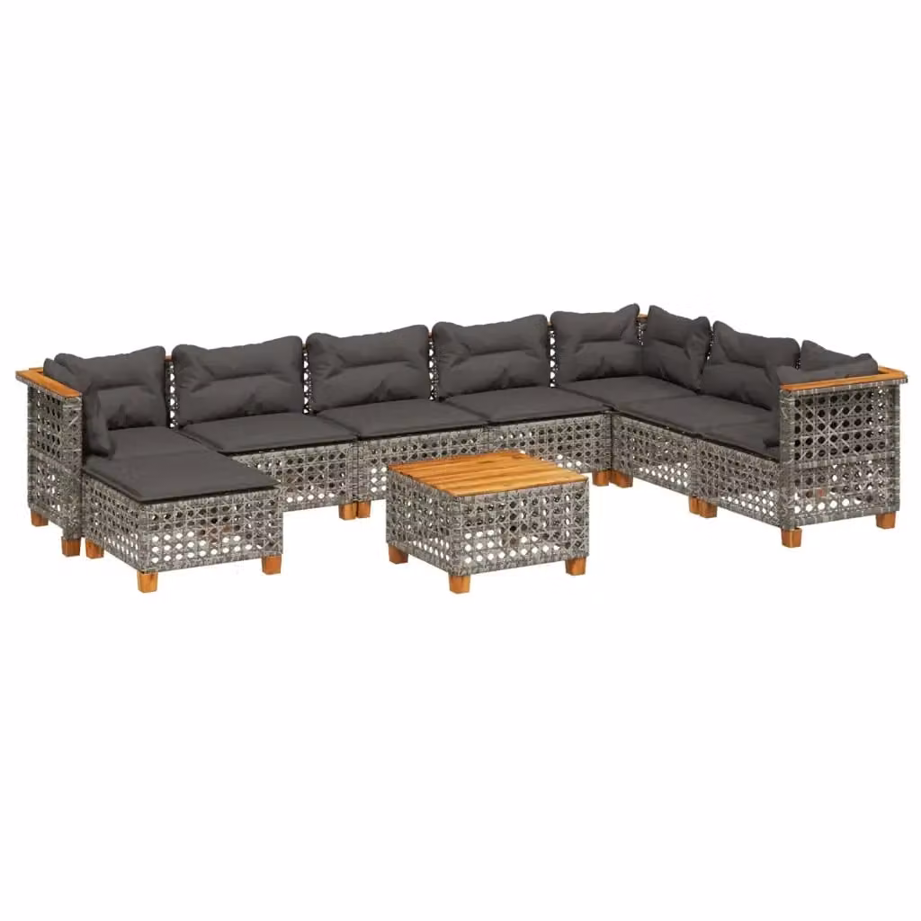 vidaXL Set Divano da Giardino a L 9 pz in Polyrattan Grigio con Cuscini e Tavolino – 2