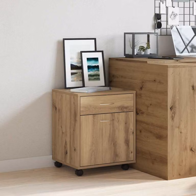 Armadietto con ruote vidaXL in legno marrone con ante a battente e ripiani interni L/P/H: 45 x 38 x 54 cm