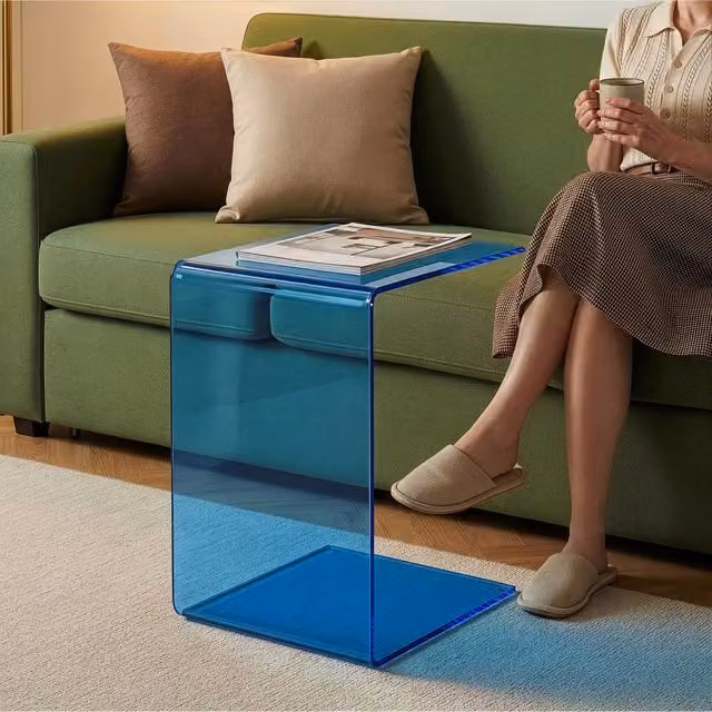 Tavolino laterale Trölmapilu en.casa in vetro blu con design a forma di C L/P/H: 60 x 40 x 40 cm – 1
