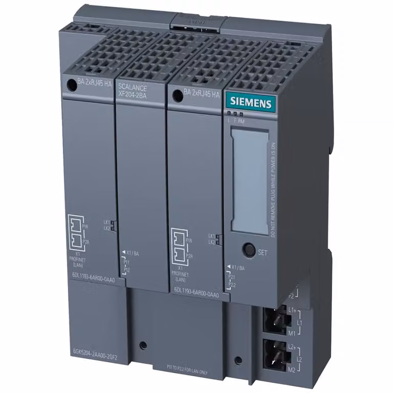 Siemens SCALANCE XF204, switch gestito, 4 porte da 10/100 Mbit/s, 2 interfacce per adattatori bus 6GK52040BA002GF2