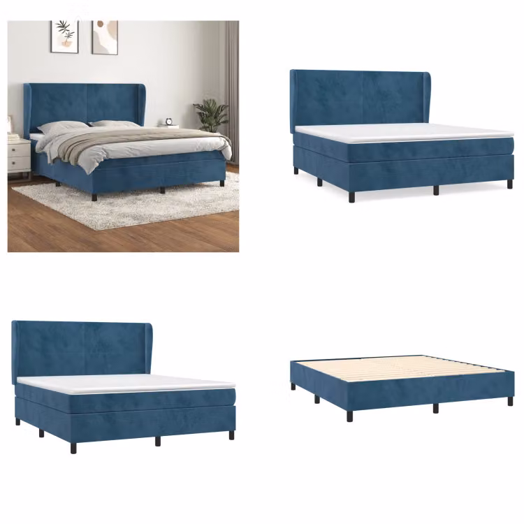 vidaXL Letto a molle con materasso blu scuro 160x200 cm in velluto - Letto a molle - Boxspringbetten - Bett - Schlafzimmermöbel