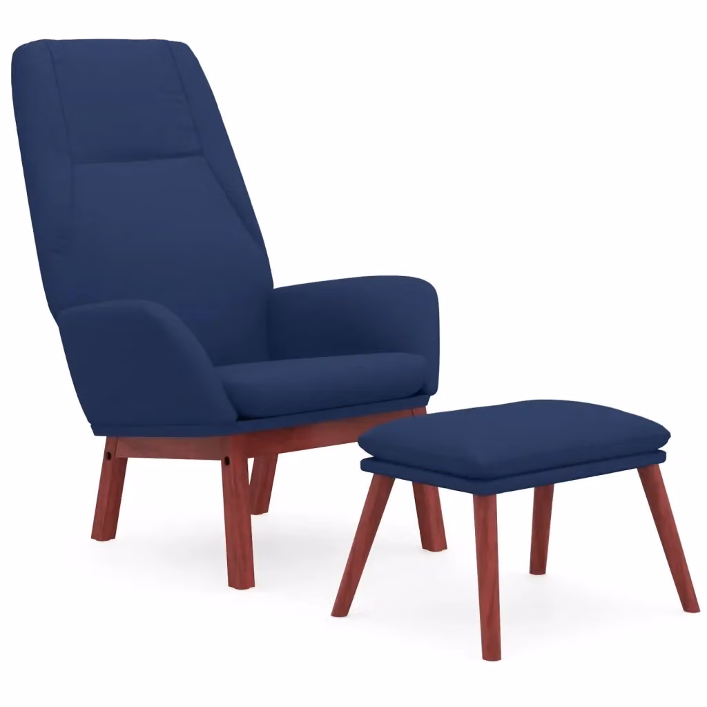 Poltrona Relax con Poggiapiedi vidaXL in Tessuto Blu con Struttura in Metallo e Legno – 2