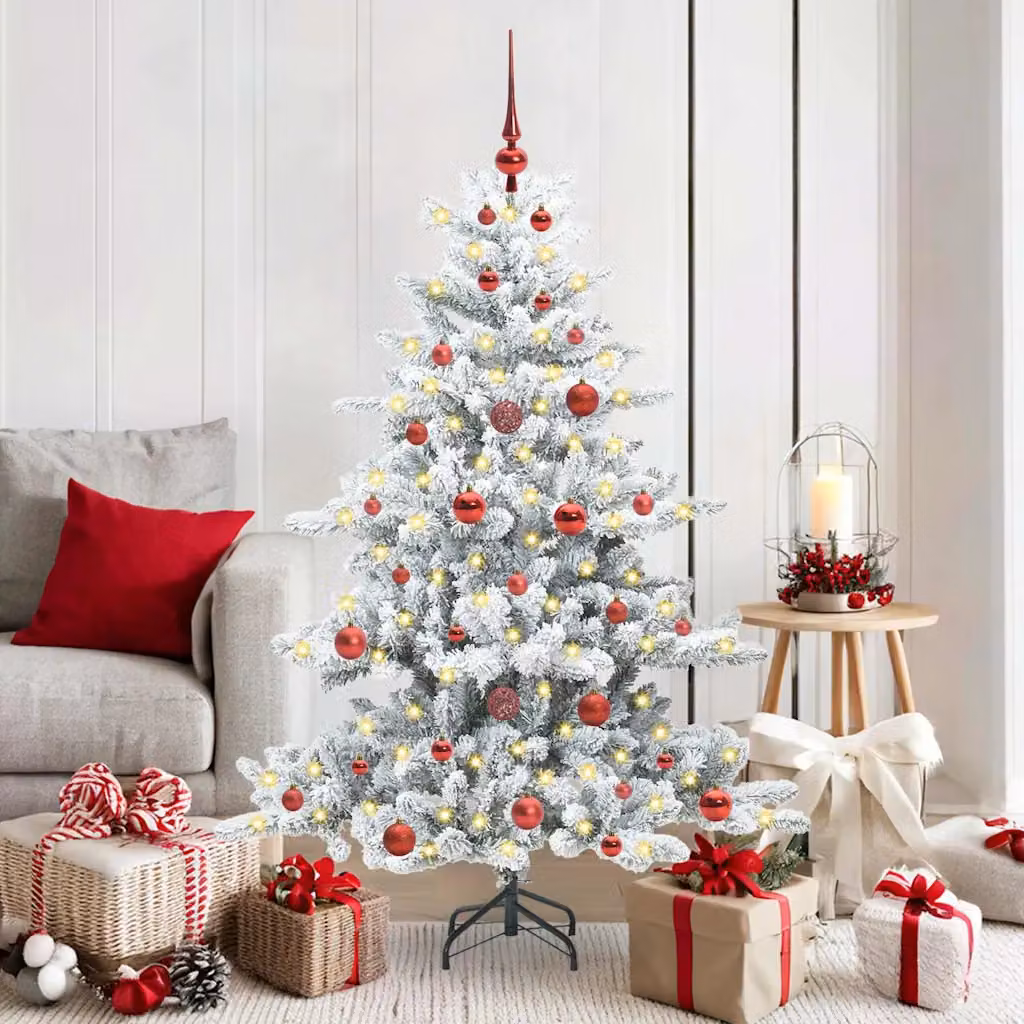 Albero di Natale Artificiale Moderno vidaXL Bianco con Luci LED Warm White e Rami in PVC e Metallo, Altezza: 150 cm