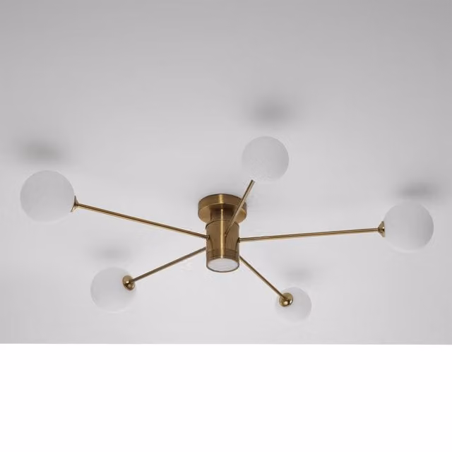Lampadario a soffitto moderno ORESTELUCHETTA in acciaio e vetro color oro/ottone, L: 92 cm, P: 92 cm, H: 16,5 cm