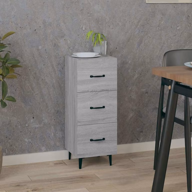 Credenza vidaXL in legno multistrato e metallo, Grigio, L 34,5 cm x P 34 cm x H 90 cm