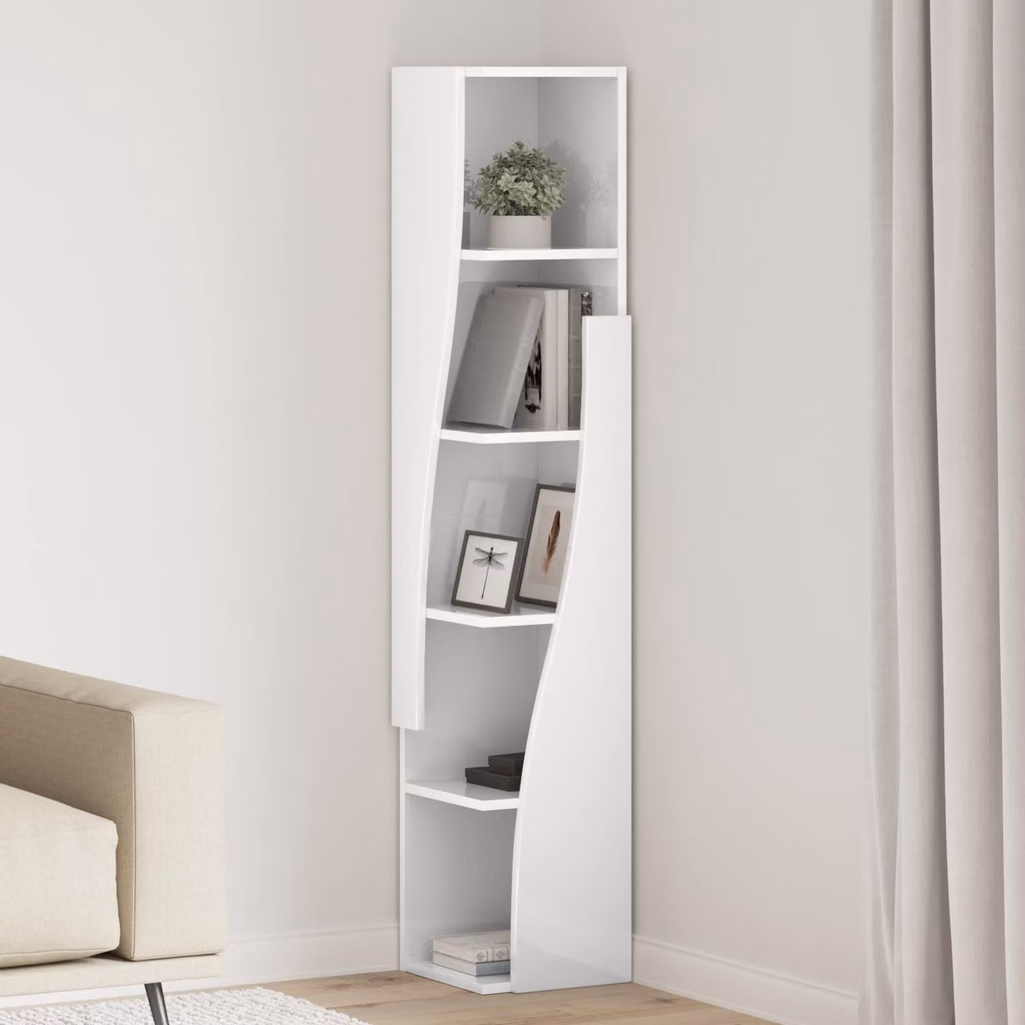 Scaffale angolare mobile vidaXL in legno ingegnerizzato bianco, L/P/H: 27,5 x 27 x 140 cm