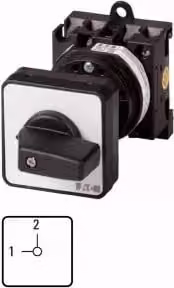 Commutatore Eaton, T0, 20 A, montaggio intermedio, 3 moduli, contatti: 6, 90°, con arresto, senza posizione zero, 1-2, codice articolo 15443 013020