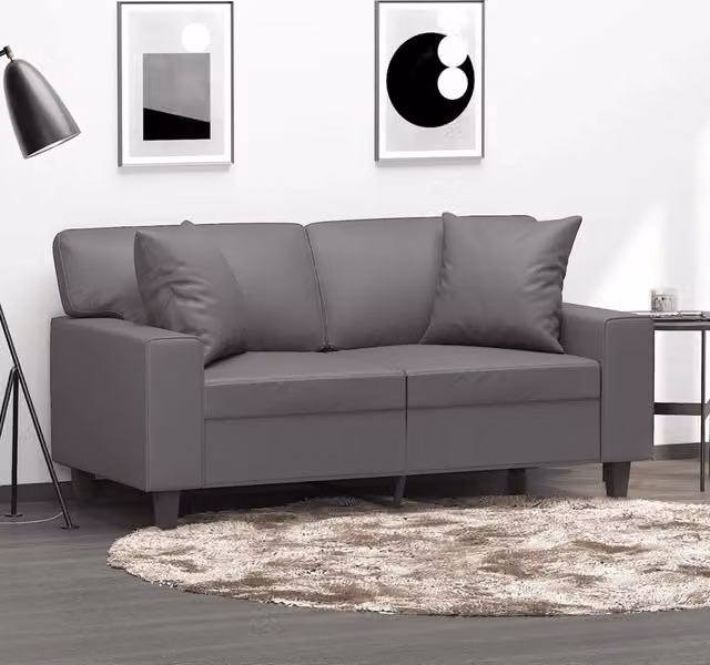 Divano a 2 posti moderno vidaXL in similpelle grigio con cuscini e struttura in metallo L: 154 cm, P: 80 cm, H: 77 cm