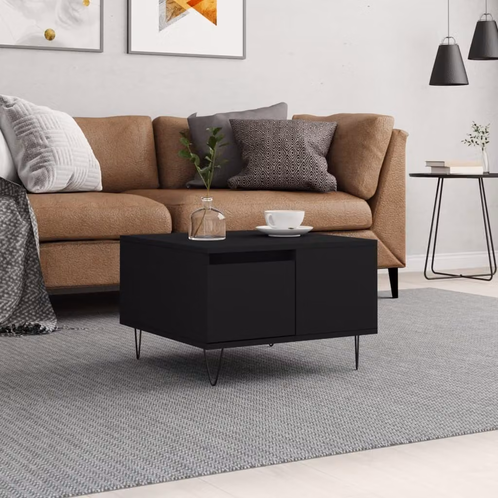 Tavolino The Living Store nero 55x55x36,5 cm in materiale ligneo