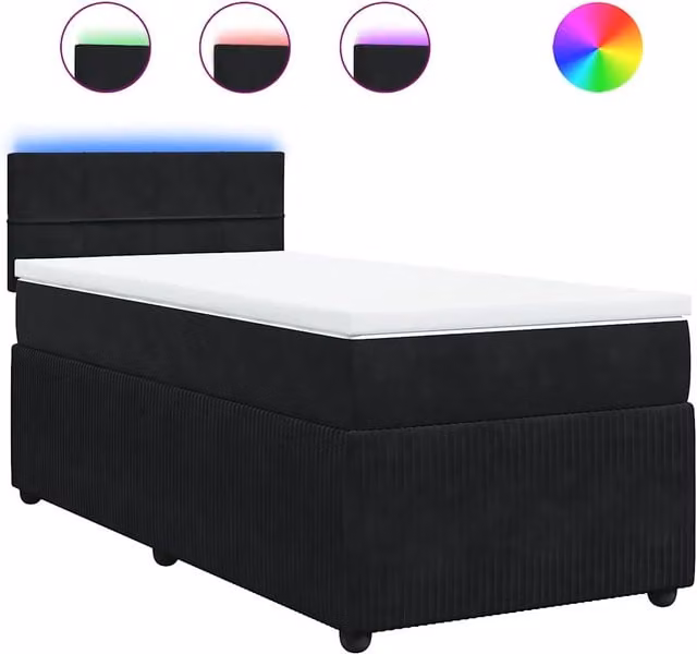 Letto singolo | Letto per adulti | Giroletto a Molle con Materasso Nero 80x200 cm in Velluto