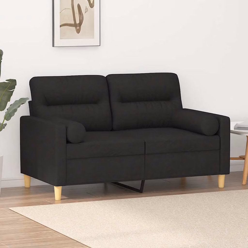 vidaXL Divano a 2 Posti Moderno in Tessuto Nero con Cuscini e Coperture Rimovibili L: 138 cm, P: 80 cm, H: 77 cm