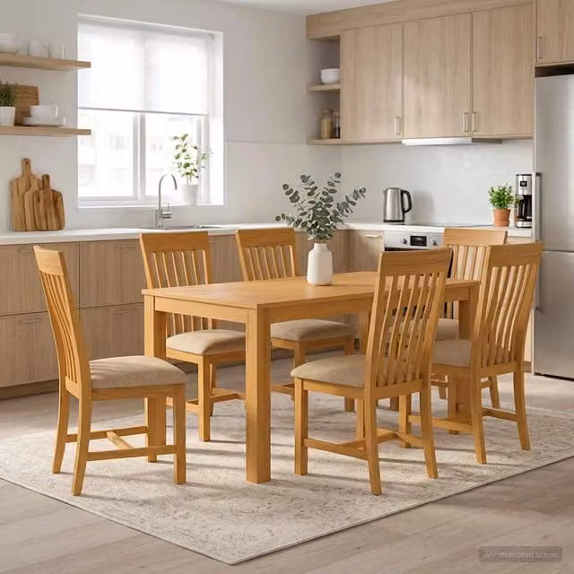 Set da pranzo moderno vidaXL in legno di quercia beige composto da 7 pezzi