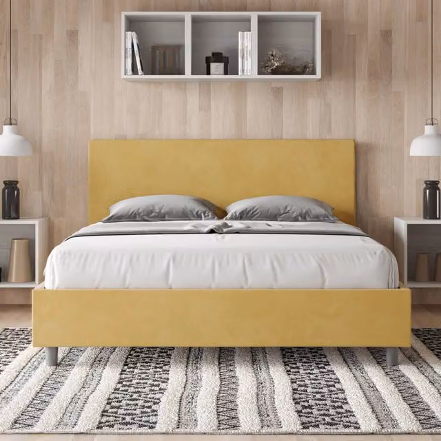 Letto contenitore imbottito Adele Ityhome in microfibra giallo L/P: 150 x 200 cm