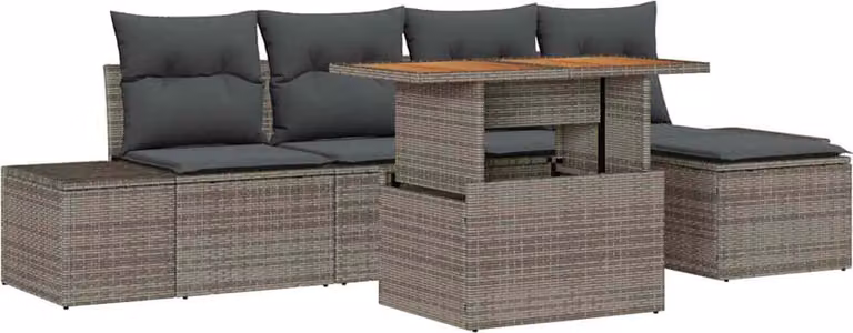 Set Divano da Giardino 6 pcs Grigio Poly Rattan