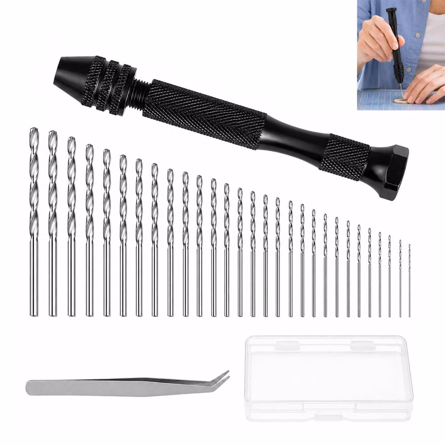 Mini trapano portatile con 48 punte elicoidali da 0,5 a 3 mm, utensile rotante per modellismo, legno e metallo