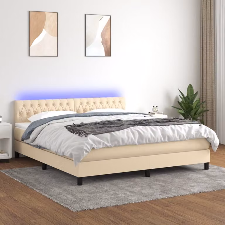 Maison Exclusive - Letto a Molle con Materasso e LED Crema 180x200 cm in Tessuto