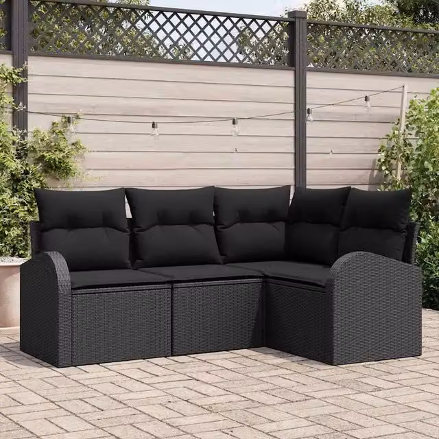 Set Divano da Giardino 4 pz Nero polyrattan 3354692