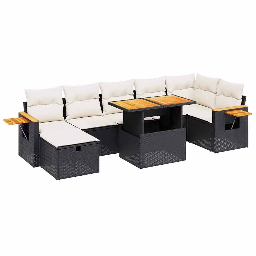 vidaXL Set Divani da Giardino a L con Cuscini 8 pz in Polyrattan Nero e Bianco con Tavolino e Ottoman – 2