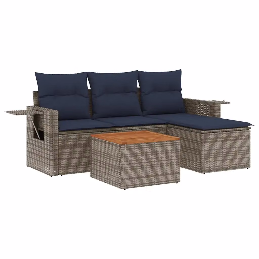 Set Divani da Giardino a L in Polyrattan Grigio con Cuscini e Tavolino DESIGN IN – 2