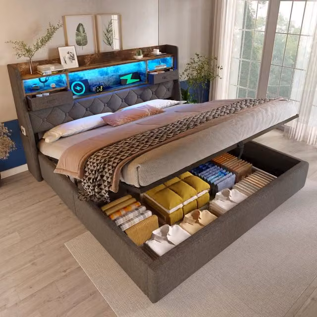 letto imbottito lino grigio 180x200 cm