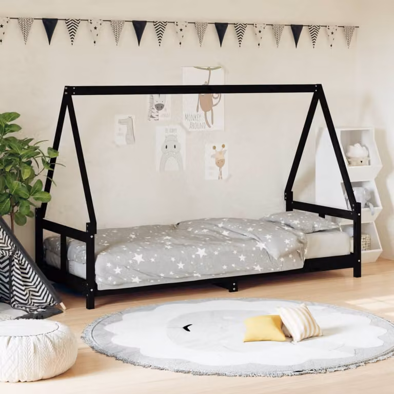 vidaXL Giroletto per Bambini in Legno Massello di Pino Nero L 80 cm x P 200 cm