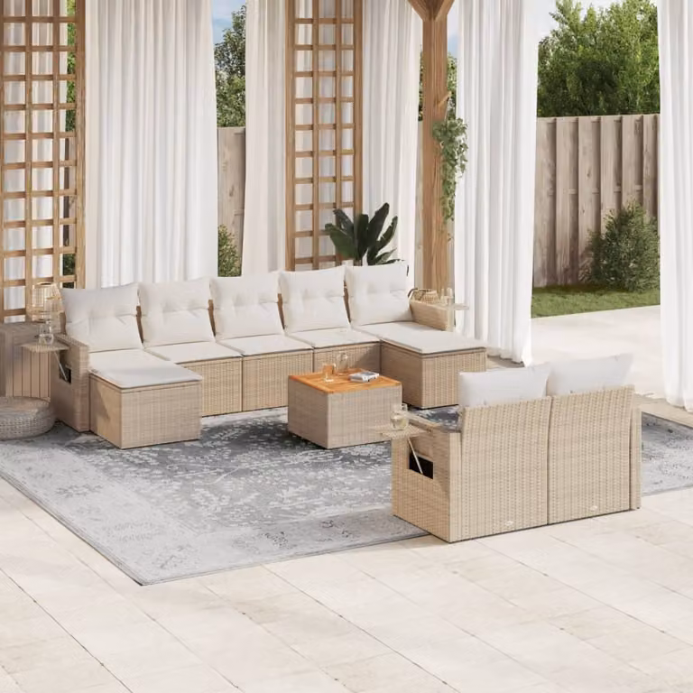 Maison Exclusive - Set da giardino 10 pezzi con cuscini in polyrattan beige